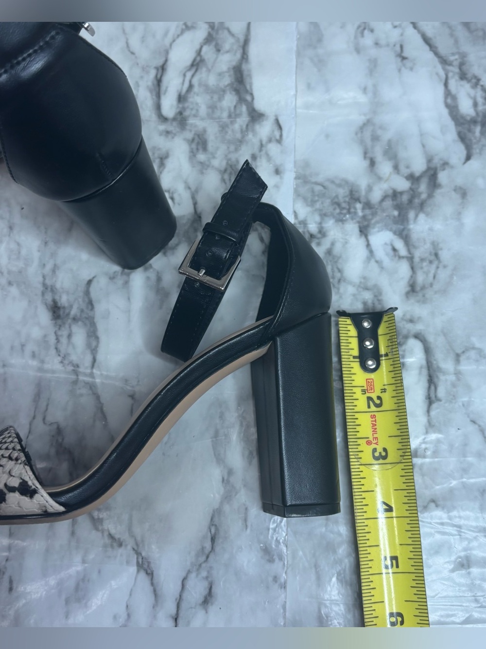 Nine West Black Ankle-Strap Block Heel Sandals with Snake-Print Strap 7.5 - Picture 7 of 7
